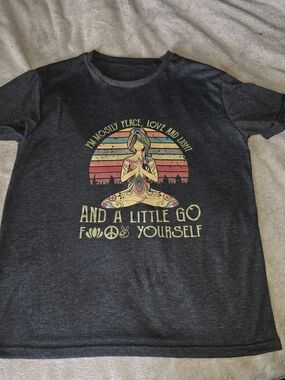 Charcoal Graphic Tee - Peace & Love Message Yoga